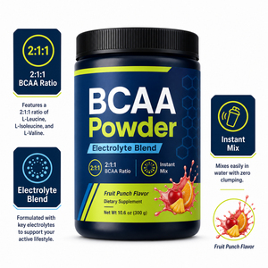 Poudre de BCAA certifiée naturelle pour marque privée, pré-entraînement, beauté, protéines, mélange EAA, électrolytes, monohydrate, 20-29g d'énergie - Product Image 3