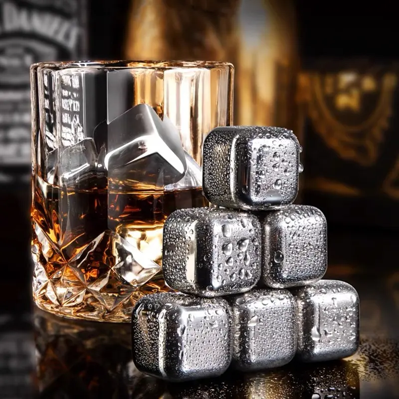 ZABB Stainless Steel 304 Ice Cubes Freezer Metal Coffee Drink Whiskey Ice Cubes Bar Set 