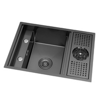 Lave-tasses intelligents cachés Lavabo de machine à laver Éviers de cuisine en acier inoxydable Nano Noir Multifonction Robinet Noir Bar Évier Hôtel