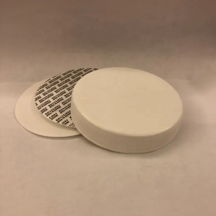 Tampa de parafuso de polipropileno com forro sensível à pressão, fabricante, 89/400 branco