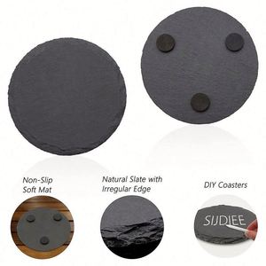 Custom logo Black Non-Slip <b>Engraving</b> Drink <b>Slate</b> Stone <b>Bulk</b> <b>Coasters</b> Set Wholesale Blank Promotion Gift Box With Holder - Product Image 6