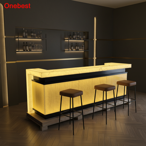 Banconi e Sedie da <span class=keywords><strong>Bar</strong></span> a Forma di L per Ristoranti e Hotel, Tavolo da <span class=keywords><strong>Bar</strong></span> Unico con Frontale in Marmo Corian - Product Image 4