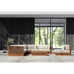 Mobilier d'<span class=keywords><strong>extérieur</strong></span> pour hôtel Ensemble de canapés sectionnels en teck Modules personnalisés Ensemble de canapés d'<span class=keywords><strong>extérieur</strong></span> pour hôtel en forme de L - Product Image 2