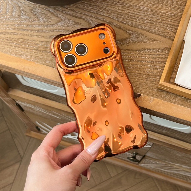 3D Meteorite Water Ripples Wave Soft TPU Case for iPhone Air 11 12 13 14 15 16 17 Pro Max Camera Protection Glossy Orange Cover