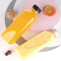 Bouteilles en plastique PET transparentes carrées jetables à prix abordable, personnalisables, de 300 ml, 350 ml, 500 ml avec bouchons pour thé et soda