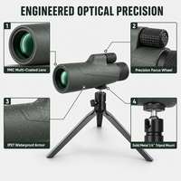 Télescope monoculaire HD 10-30x50 avec zoom continu, mise au point manuelle, lunette optique avec clip pour smartphone pour l'observation des oiseaux, la chasse, la randonnée