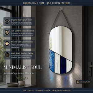 Specchio Moderno a Forma di Pillola 13 Pollici, Design Minimalista in Vetro Colorato con Cornice in Ottone, Pronto per OEM e Certificazione BSCI - Product Image 1