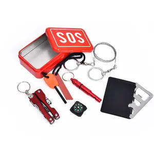 야외 SOS 비상 장비 다기능 야생 응급 처치 생존 도구 키트 캠핑 하이킹 톱 휘파람 나침반 도구
