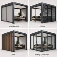 Pergola en aluminium motorisée avec télécommande, toit imperméable, panneau solaire, jardin, cuisine