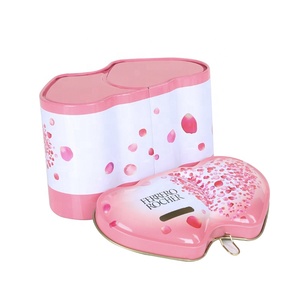 Double Heart Shaped Metal <strong>Tin</strong> Box Pink <strong>Rose</strong> Petal Printed Candy <strong>Chocolate</strong> Storage <strong>Tin</strong> with Lock Gift Packaging Coin Bank <strong>Tin</strong> Can - Product Image 3