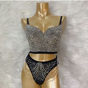 Corsetto da ballo per feste + perizoma a vita alta corsetto donna EDC Rave cristallo Showgirl - Product Image 1