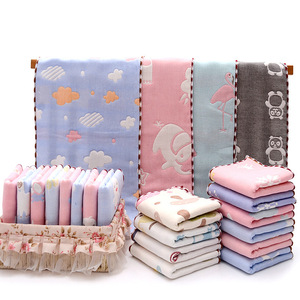 Toalla para bebé Jianmu Qingyue, 25x50cm, algodón puro, gasa jacquard de 6 capas, toalla facial infantil con bordes cosidos - Product Image 1