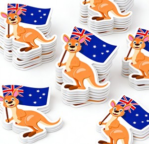 Pegatinas Personalizadas de Canguro y Koala con Corte de Contorno para el Día de Celebración de Australia, Impresas en Vinilo Adhesivo Impermeable - Product Image 1