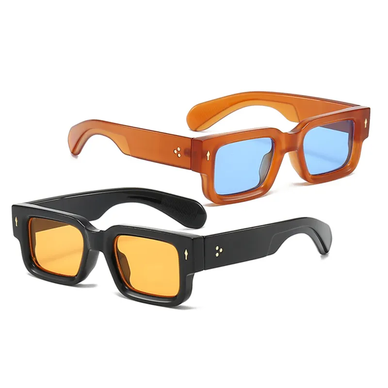 99030 New Arrival Sunglasses Custom Retro Square Sunglasses Black Yellow Thick Men Sunglasses 2024