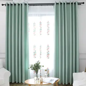 全新设计纯色涤纶织物绣花麻纱窗帘客厅卧室蓝色遮光窗帘