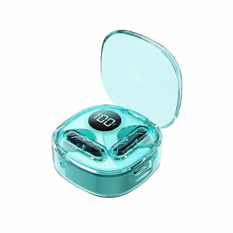 Móvel Pingente Bluetooth Fone de Ouvido TWS Ear cuff buds Transparente LED Display Espumante Luz Gift Box Crystal Cap