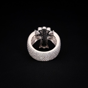 Rhodium Gold Plated Silver Large Christian Jesus Cross Finger <b>Ring</b> Iced Cubic Zircon Prong Setting Hip Hop Jewelry <b>Men</b> IGI - Product Image 3