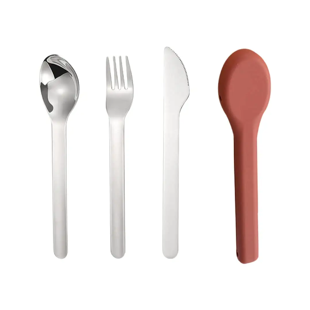 Travel set peralatan makan sumpit garpu sendok, sendok pisau stainless steel 18/10 Kemah eco portabel dapat digunakan kembali dengan wadah plastik silikon