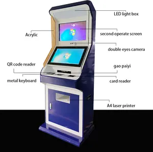 Machine automatique à Double écran tactile capacitif de 21.5 pouces, avec lecteur de cartes, Scanner de Code QR, kiosque service pour le bureau