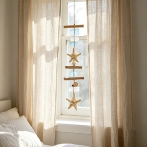 Ornement mural en <span class=keywords><strong>bois</strong></span> flotté, étoile de mer, verre marin et coquillages, style nautique côtier, pendentif pour fenêtre et porte, décoration pour la maison et la salle de bain - Product Image 3