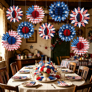 Decoración Colgante de Panal de Abeja Patriótico del 4 de Julio, Adorno de Flor de Papel con Bandera de EE. UU. en Rojo, Blanco y Azul, para Fiesta del Día de la Independencia - Product Image 3