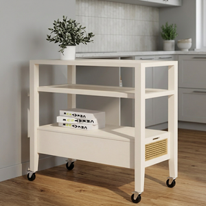 Chariot de rangement moderne en bois avec roulettes et tiroir pour le salon - Product Image 4