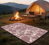 Tapis de camping extérieur floral rectangulaire, antidérapant avec dos en caoutchouc, style moderne, en polypropylène tissé plat, fin et léger