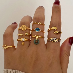 Bagues personnalisées en or plaqué or minimaliste en forme d'ellipse pour femmes, bagues ajustables en or 14 carats, bijoux en acier inoxydable 18 carats, bague hypoallergénique - Product Image 2