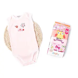 5 Pieces Packing Random Design Breathable Organic 100% Cotton Cute Cartoon Baby Bodysuits