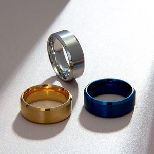 Anillo para Hombre Más Vendido, Simple, 8 mm, Doble Bisel, Acero Inoxidable, Acabado Mate Liso, Chapado en Oro de 18K, Certificado, Moderno, para Uso Diario - Product Image 3