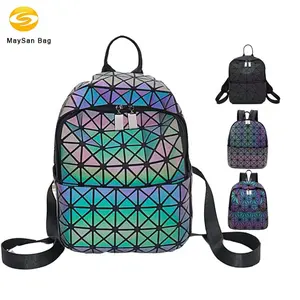 Factory Geometric reflective Women Backpack Luminous Flash Mens Travel Shoulder Bag Rucksack