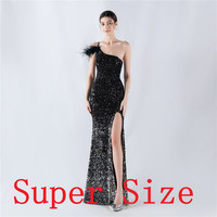 33018-S # soirée cheveux d'autruche paillettes fête discothèque Banquet robe formelle grosse dame robe grande taille robe Super taille
