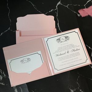 Élégantes cartes d'invitation de <span class=keywords><strong>mariage</strong></span> en carton rigide rose pailleté argenté avec enveloppe - Product Image 1