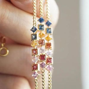 Xinfly 2024 Trendy 18K Pure Gold <b>Bracelets</b> for Girls Luxury Fancy Colored Sapphire <b>Gemstone</b> for Gifts - Product Image 5