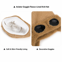 Bonnet en tricot côtelé en polyester avec lunettes de protection et pompon en fausse fourrure, chaud pour l'hiver, pour femme, pour l'extérieur