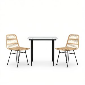 Set da pranzo da esterno con sedie in rattan e tavolo in vetro per uso in giardino, design contemporaneo, gambe affusolate, struttura in acciaio resistente - Product Image 1