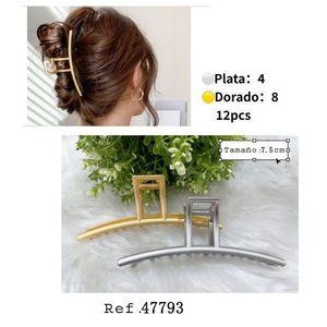 Fermaglio per capelli alla moda da 7,5 cm, in metallo oro e argento, rettangolare, per uso quotidiano da donna, accessorio di alta qualità - Product Image 1