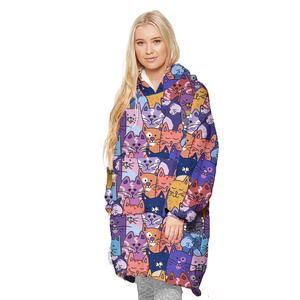 Gato gatito caras con gafas calabaza Boo en tela de araña Halloween usable de gran tamaño invierno cálido Sudadera con capucha manta sudadera - Product Image 6