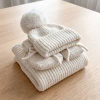 Conjunto de Ropa de Punto de Primera Calidad para Bebé de 3 Piezas, Mono Blanco Sólido, Gorro, Calcetines y Zapatos, Ropa Suave para Otoño e Invierno para Niños y Niñas
