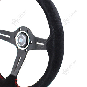 Volante Deportivo de Carreras de Aluminio y Cuero Suede Negro de 350 mm y 14 Pulgadas con Diseño Cóncavo de 3 Radios y Botón de Claxon para <span class=keywords><strong>Abarth</strong></span> <span class=keywords><strong>124</strong></span> <span class=keywords><strong>Spider</strong></span> - Product Image 2