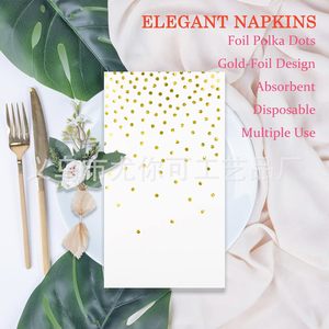 Gold Foil Polka Dot Rectangular Napkins White 1 Color Uv Printing For <b>Birthday</b> Parties <b>Table</b> Decorations - Product Image 3