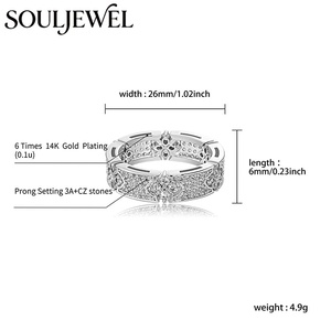 แหวนฮิปฮอป Souljewel Clover Band ชุบทองคำขาว 14K ประดับเพชรซิร์คอน ดีไซน์ซ้อนกัน หรูหรา สไตล์แร็ปเปอร์ สำหรับผู้ชาย ผู้หญิง ของขวัญ - Product Image 2