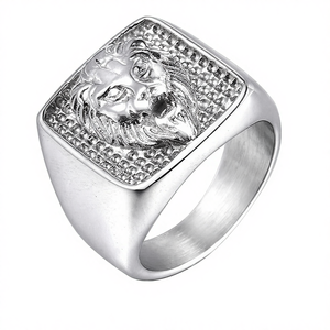 Bagues de mariage personnalisées en or plaqué 18 carats, style punk viking Illuminati, avec crâne et lion incrusté de diamants, pour hommes - Vente en gros - Product Image 4