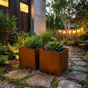 Maceta Cúbica de Acero Corten para Exteriores, Resistente a la Intemperie, Acabado Metálico Resistente al Óxido - Product Image 1