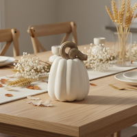Décoration florale en résine crème blanche avec tige en bois, sculpture de table moderne et minimaliste pour l'accent de décoration d'Halloween à la maison