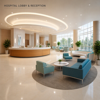 Conception de l'aménagement des espaces hospitaliers : Canapé en tissu facile à nettoyer pour hall d'entrée, comptoir de réception, chaise d'attente, banc d'attente pour projet hospitalier