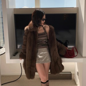 Supplier Wholesale Buttery Soft Women's Fluffy Fashion Coat Long Brown Whole Real <strong>fox</strong> <strong>Fur</strong> Coat - Product Image 6