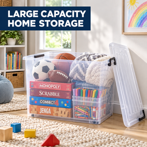 Großer Aufbewahrungsbehälter für Zuhause 70L Transparenter PP-Behälter mit Verschlussdeckel Wohnzimmer Spielzimmer Spielzeug Bücher Organizer - Product Image 6