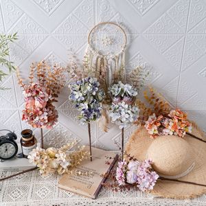 Bouquet d'hortensias artificiels en fleurs de cerisier, rose, orange, bleu, décoration de mariage, style INS, artisanat - Product Image 1