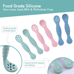 Juego de tenedores y cucharas de silicona para bebés de 0 a 12 meses, utensilios de alimentación sin Bpa para bebés, diseño de cuerpo recto de estilo sencillo - Product Image 3